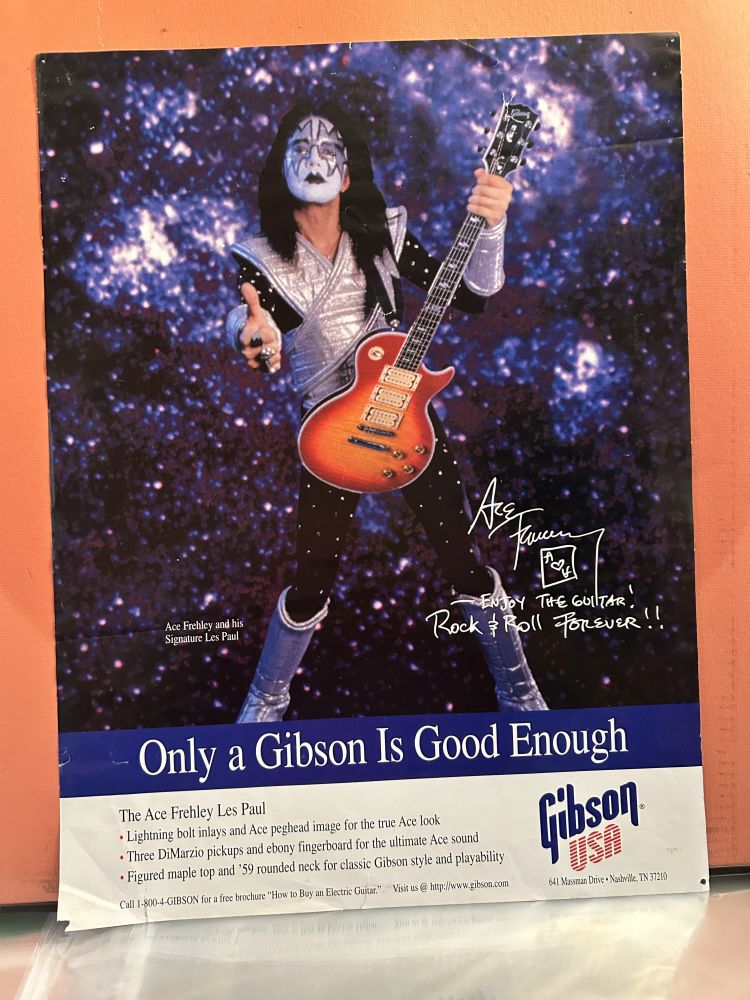 Ace Frehley Gibson Les Paul Promo Poster NM 18x24 Double Sided