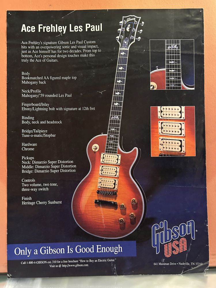 Ace Frehley Gibson Les Paul Promo Poster NM 18x24 Double Sided