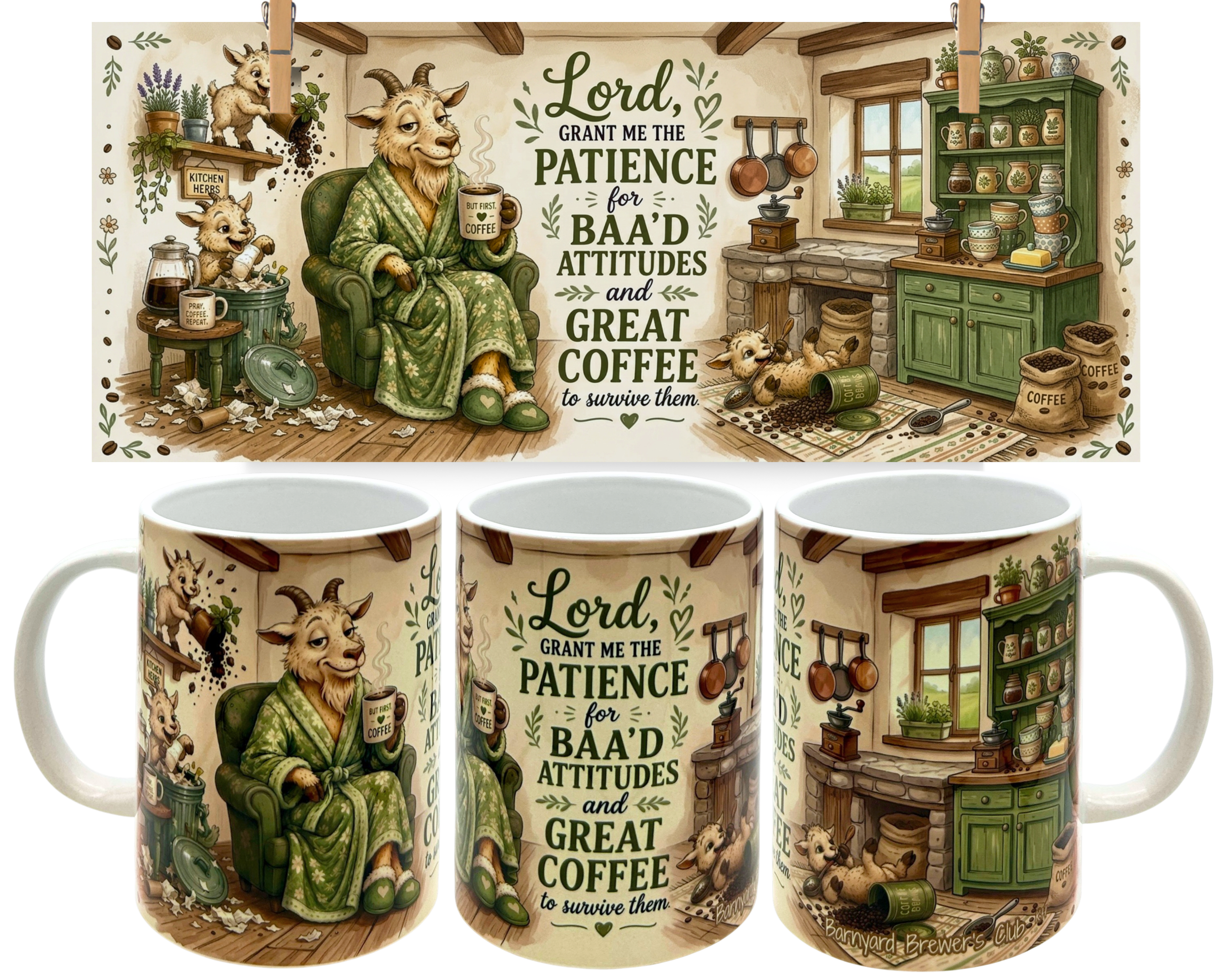  Cute Goat Coffee Mug 15oz Funny Christian Faith Gift Barnyard Brewers