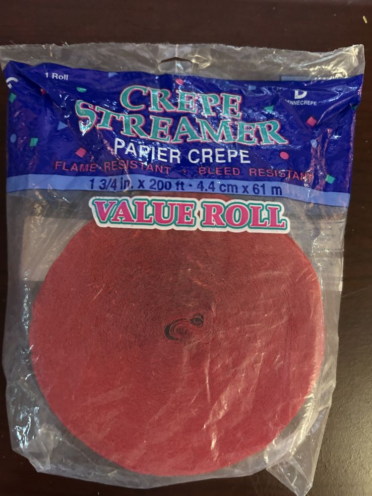 Crepe Paper Red Streamer Roll - 1.75 inch x 200 ft