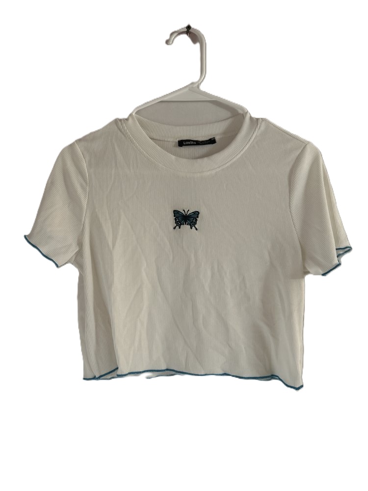 Women's Lovito Butterfly Embroidered Crop Top