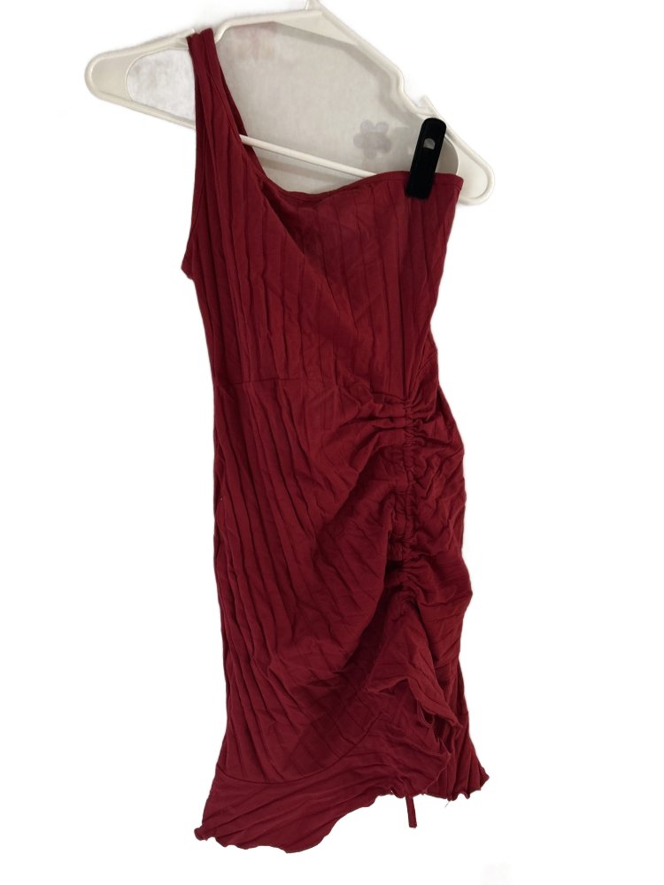 Women's Ruched Red Dress - One Shoulder XS