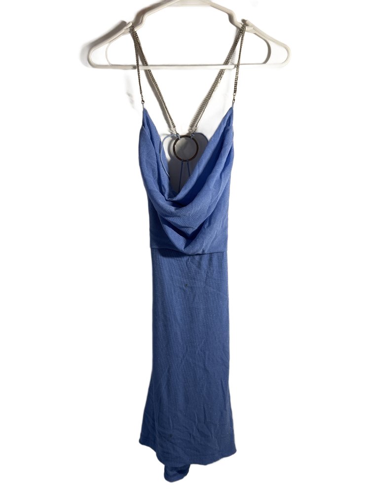 Women's Blue Sleeveless Dress with Chain Straps