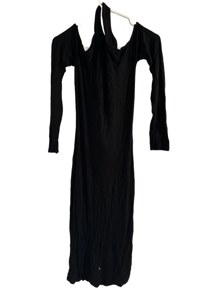Women's Black Long Sleeve Dress with Tie Detail - XS