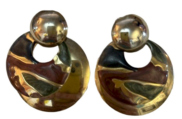 Gold Tone Circular Earrings - 1.75"
