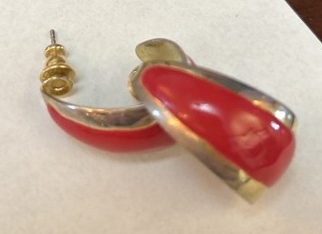 Gold Tone Red Hoop Earrings - 1 Inch